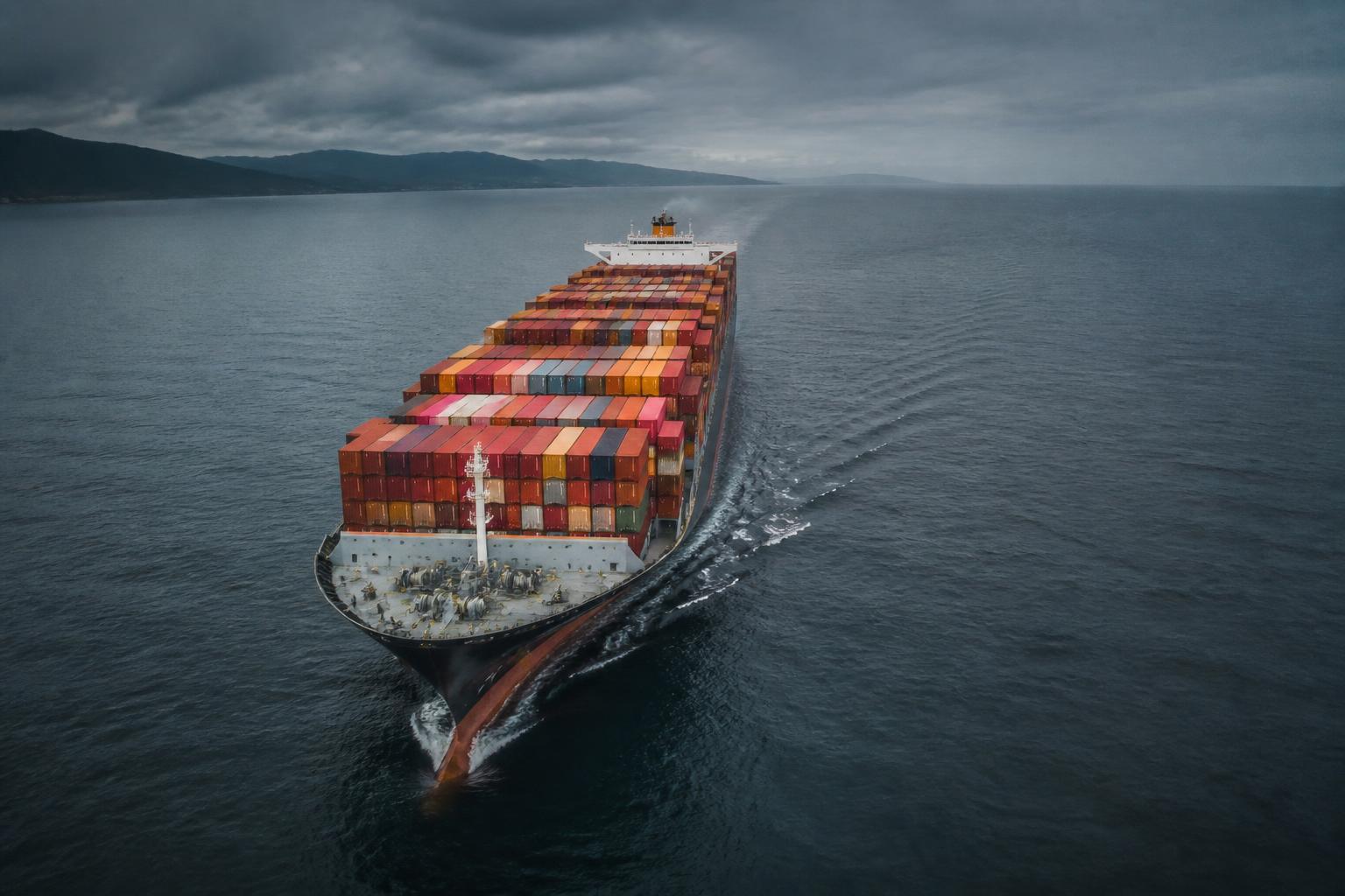 Container ship carrying cargo containers across open water